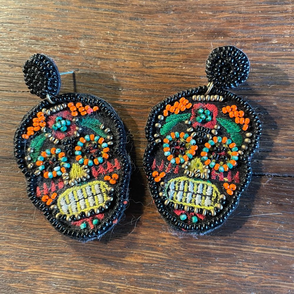 Mexican Skull Day of the Dead Beaded Earrings